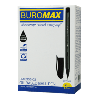 Ручка масляна BUROMAX 8353-02 Hypnos чорна, тригр. (50) /BM.8353-02/ - Фото 1 Ручка масляна BUROMAX 8353-02 Hypnos чорна, тригр. (50) /BM.8353-02/ - зображення 1