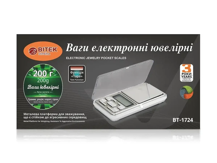 Весы электронные ювелирные 200г точность 0,01г BITEK BT-1724, карманные портативные мини весы - изображение 2