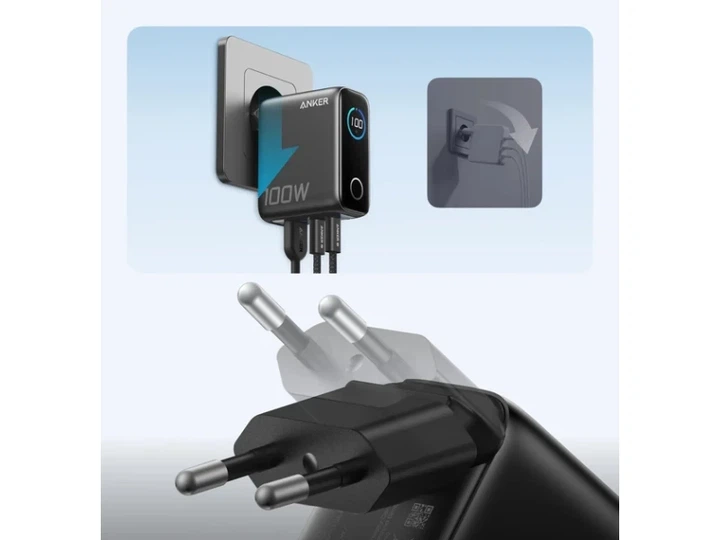 Сетевой зарядний пристрій ANKER GaN Charger 100W Dark Gray Type-C cable (B121BGZ1) - зображення 2