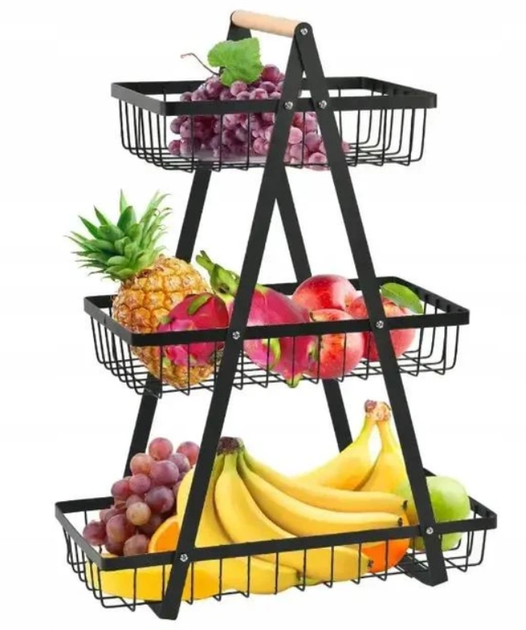 Корзина Triple Fruit Basket настольная, трехъярусная фруктовница с деревянной ручкой - изображение 2