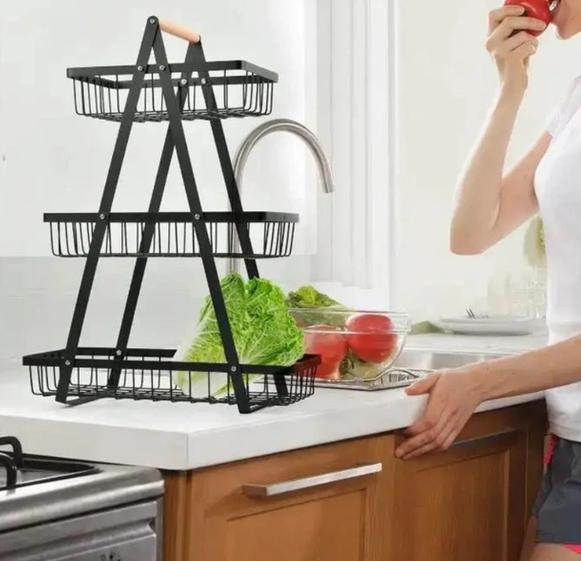 Корзина Triple Fruit Basket настольная, трехъярусная фруктовница с деревянной ручкой - изображение 4
