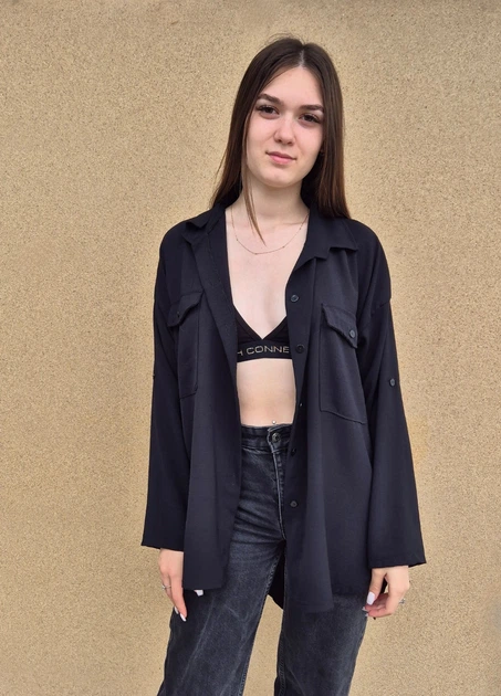 Сорочка жіноча Oversize подовжена ззаду Millet Moda Чорна 18165 XL (укр 50) - зображення 5