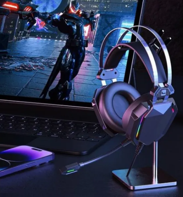 Ігрові навушники XO GE-07 дротові накладні з RGB підсвічуванням, 50 мм драйвери, мікрофон всеспрямований, 2 х 3.5 мм mini-Jack та USB, 32 Ом, кабель 2.2 м - изображение 5