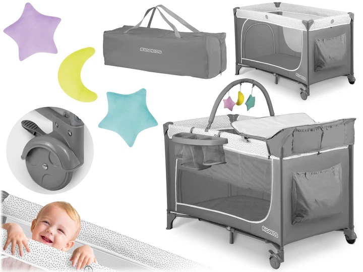 Дорожнє ліжечко RICOKIDS 125 x 65 x 78 см RK-241 Сіре 724100 (5903890606251) - зображення 5