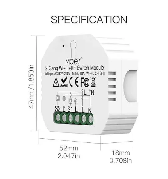 Модуль умного коммутатора MOES MATTER Wi-Fi White / Смарт-реле для домашней автоматизации - изображение 2