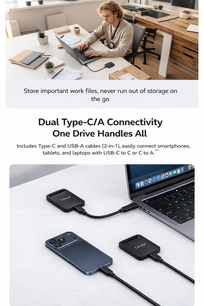 Внешний Pocket SSD 1TB Lexar SL260 USB-C / USB-A портативный накопитель для iPhone, Android, Mac и Windows - Фото 3 Внешний Pocket SSD 1TB Lexar SL260 USB-C / USB-A портативный накопитель для iPhone, Android, Mac и Windows - изображение 3