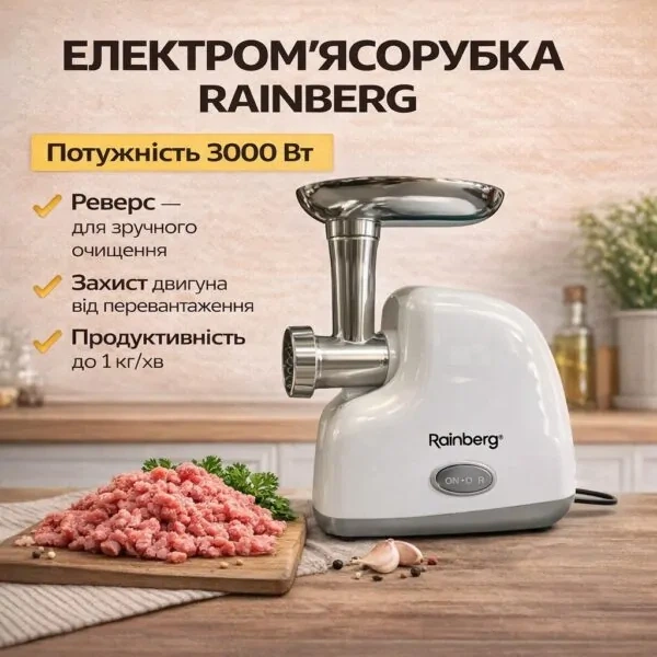 Електрична м'ясорубка Rainberg RB-2319 3000 Вт біла - зображення 2