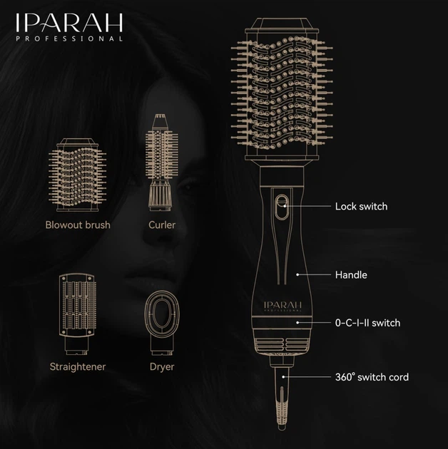 Стайлер IPARAH P266 4 в 1 – професійна фен-щітка для об’єму, сушки, укладки та локонів, 1000 Вт, 2 температури + холодний обдув, 4 насадки, Синій - Фото 2 Стайлер IPARAH P266 4 в 1 – професійна фен-щітка для об’єму, сушки, укладки та локонів, 1000 Вт, 2 температури + холодний обдув, 4 насадки, Синій - изображение 2