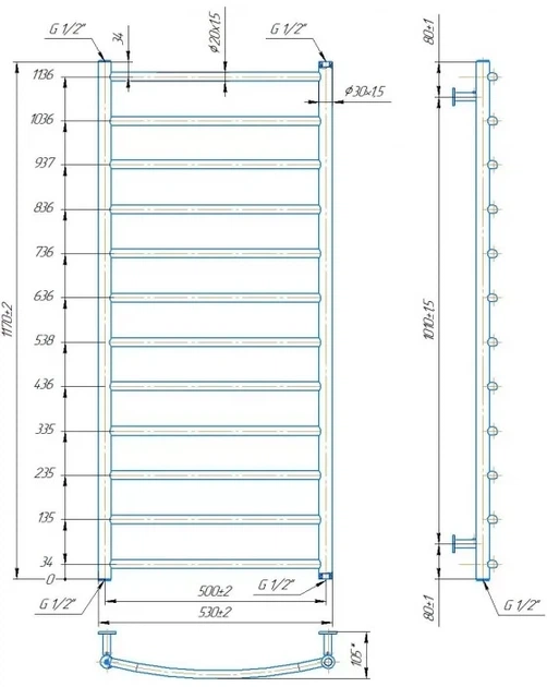 Водяна рушникосушка Mario INOX Класік 1170х530/500мм (1.8.044560.P) - Фото 4 Водяна рушникосушка Mario INOX Класік 1170х530/500мм (1.8.044560.P) - зображення 4