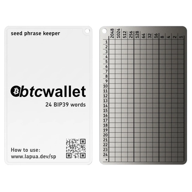 Мнемонічний планшет Lapua Seed phrase keeper, з логотипом Btcwallet 24+1 BIP39 слів 1шт (LSPKLBTCW) - изображение 3