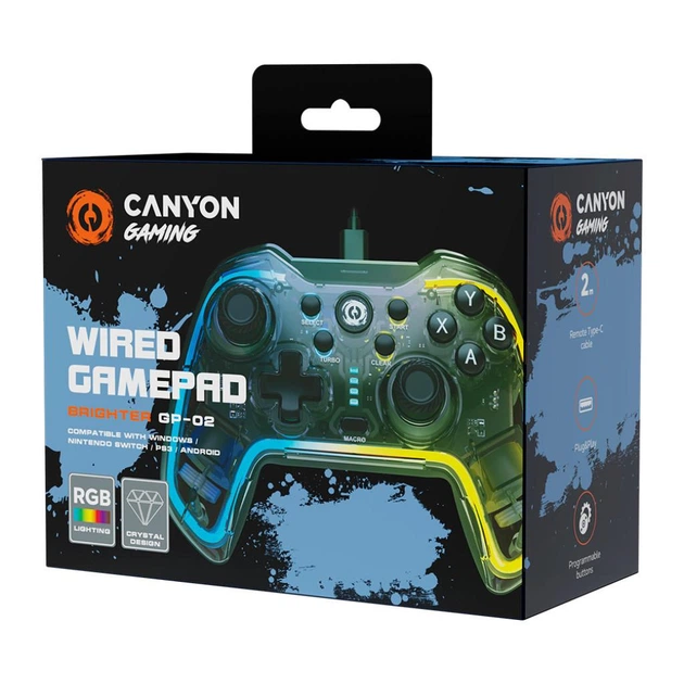 Геймпад Canyon Brighter GP-02 Wired RGB 4in1 PS3/Android BOX-TV/Nintendo Crystal - Фото 2 Геймпад Canyon Brighter GP-02 Wired RGB 4in1 PS3/Android BOX-TV/Nintendo Crystal - изображение 2