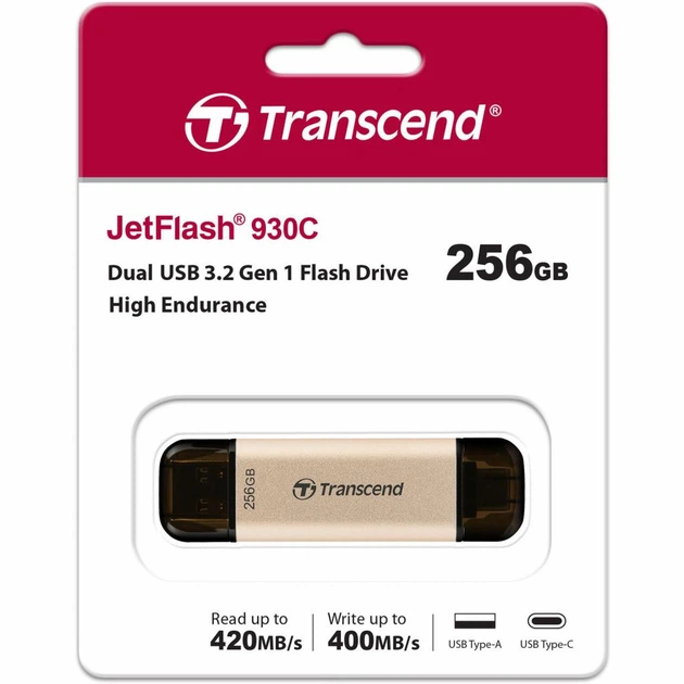 USB флеш накопичувач Transcend 256GB JetFlash 930 Gold-Black USB 3.2/Type-C - зображення 8