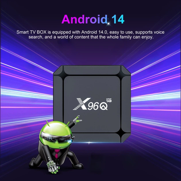 Смарт ТВ приставка X96Q 2/16 GB Android TV 14 Rockchip RK3518 с Bluetooth-пультом и голосовым поиском| 4K HDR медиаплеер с AV1 на андроид | Smart TV Box | ТВ Бокс с WiFi6 2.4 и 5ГГц + YouTV Максимальный | ТВ каналы | Фильмы и Сериалы - изображение 9