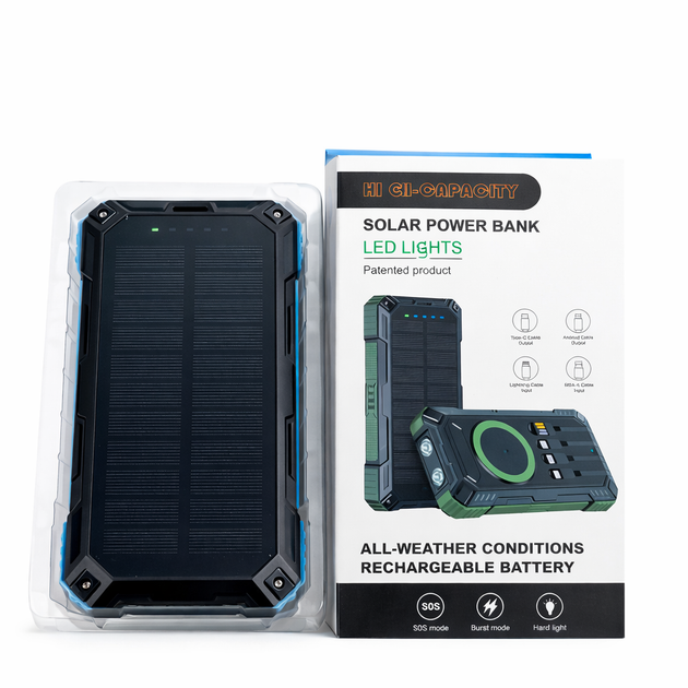 Мощный Power Bank 50000 mAh с солнечной батареей, беспроводной зарядкой Qi и 4 встроенными кабелями 22.5W - изображение 4