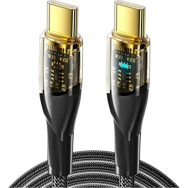 Кабель ESSAGER Interstellar Transparent Design USB-C to USB-C PD2.0/QC 5A 100W 1m Black (EXCTT1-XJ01-P) - Фото 1 Кабель ESSAGER Interstellar Transparent Design USB-C to USB-C PD2.0/QC 5A 100W 1m Black (EXCTT1-XJ01-P) - изображение 1