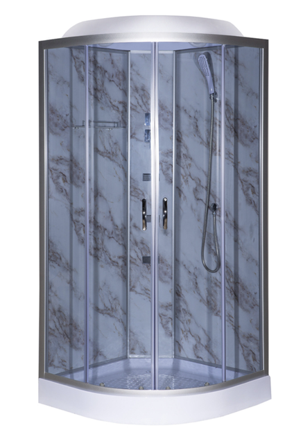 Гідробокс TKF TKF90/1 Мармур BG 90×90×215 см, кутовий, сатиновий профіль, тоноване скло, низький піддон - изображение 2