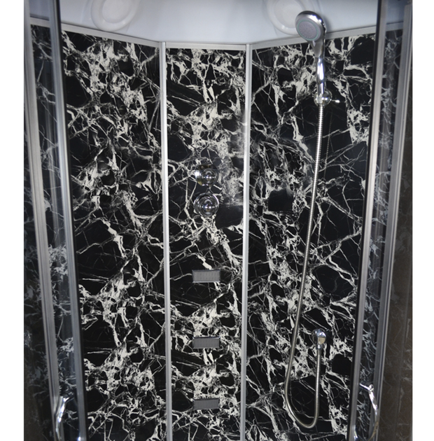 Душовий бокс TKF TKF100/1 100×100×215 см, кутовий, хромовий профіль, тоноване скло, задня стінка Чорна Павутина, низький піддон - изображение 3
