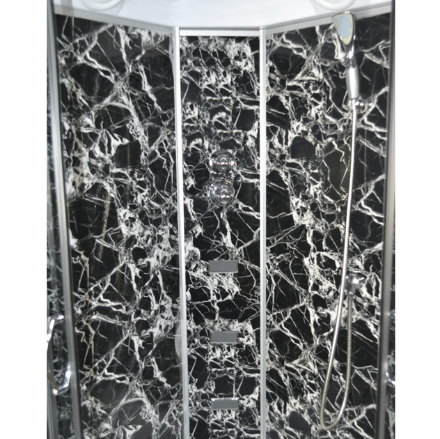 Душовий бокс TKF TKF90 90×90×215 см, кутовий, хромовий профіль, тоноване скло, задня стінка Чорна Павутина, глибокий піддон - изображение 3