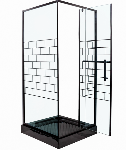 Душова кабіна INSANA BERTA 90×90×205 см, квадратна, з низьким піддоном, прозоре скло з малюнком, чорний профіль - изображение 2