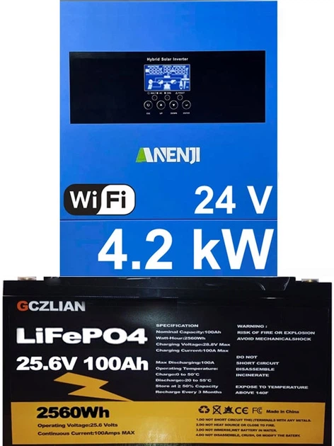 Комплект гибридный солнечный тихий инвертор 4,2 KW ANENJI 24 V/220