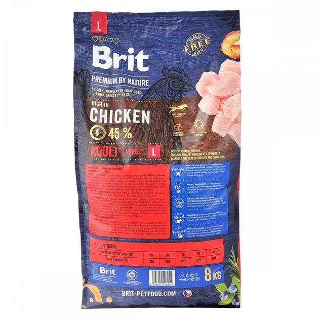 Корм сухой Brit Premium Dog Adult L для взрослых собак крупных пород весом 25-45 кг с курицей 8 кг - изображение 3