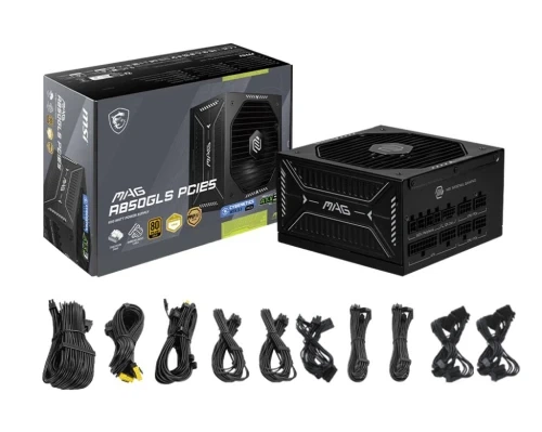 Блок живлення 850 Вт, MSI MAG A850GLS PCIE5, Black, модульний, 80+ Gold, Active PFC, 13.5 см FDB, 3xMolex / 8xSATA / 1x16-pin (600 Вт) / 4x6+2-pin / 2x4+4-pin / 1x20+4-pin, захист OCP/OTP/OPP/SCP/OVP/UVP/SIP/NLO, ATX 3.1 - зображення 3