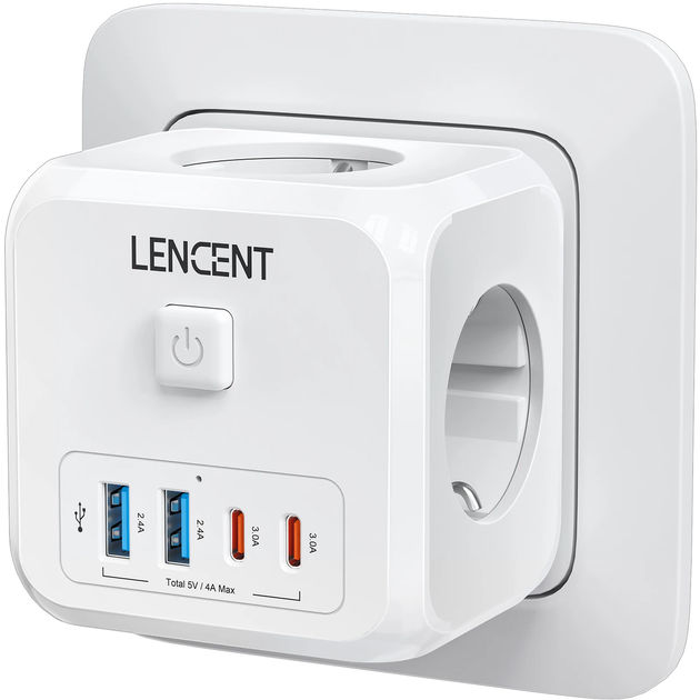 Мережевий фільтр трійник LENCENT PA037EU-2A2C 4000W 16A 7 в 1 2 USB + 2 TYPE-C розгалужувач з вимикачем - Фото 2 Мережевий фільтр трійник LENCENT PA037EU-2A2C 4000W 16A 7 в 1 2 USB + 2 TYPE-C розгалужувач з вимикачем - зображення 2