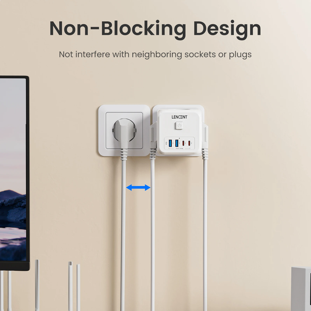 Мережевий фільтр трійник LENCENT PA037EU-2A2C 4000W 16A 7 в 1 2 USB + 2 TYPE-C розгалужувач з вимикачем - Фото 4 Мережевий фільтр трійник LENCENT PA037EU-2A2C 4000W 16A 7 в 1 2 USB + 2 TYPE-C розгалужувач з вимикачем - зображення 4