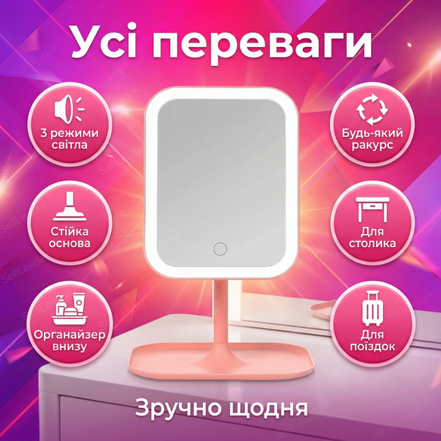 Зеркало для макияжа с LED подсветкой для макияжа косметическое сенсорное управление настольное зеркальце usb - Фото 2 Зеркало для макияжа с LED подсветкой для макияжа косметическое сенсорное управление настольное зеркальце usb - изображение 2