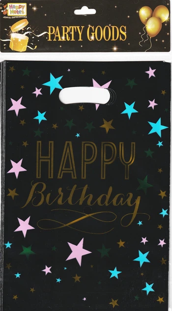 Набір святкових подарункових пакетів «Happy Birthday» поліетилен-фольга 10 шт 16х24 см Чорний (S-2011) - Фото 1 Набір святкових подарункових пакетів «Happy Birthday» поліетилен-фольга 10 шт 16х24 см Чорний (S-2011) - зображення 1