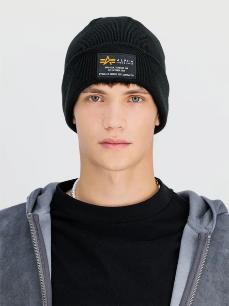 Czapka beanie Alpha Industries 128924-03 One Size Czarna - obraz 2