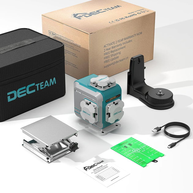 Лазерний рівень Decteam M04CG, нівелір 4D, 16 зелених ліній 360° - зображення 2