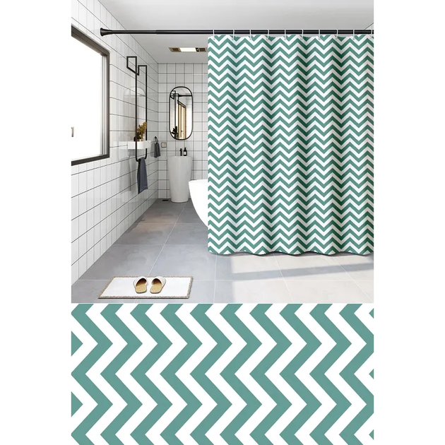 Шторка-фиранка для ванной Zerix SCP-015-180x200 из PEVA (полиэтиленвинилацетата) удлиненная ("Зигзаг" бело-зеленый) (ZX6088) - Фото 2 Шторка-фиранка для ванной Zerix SCP-015-180x200 из PEVA (полиэтиленвинилацетата) удлиненная ("Зигзаг" бело-зеленый) (ZX6088) - изображение 2