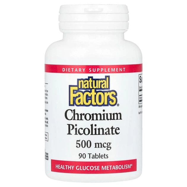 Хром пиколинат Natural Factors Chromium Picolinate 500 мкг для снижения сахара в крови и похудения 90 таблеток - Фото 1 Хром пиколинат Natural Factors Chromium Picolinate 500 мкг для снижения сахара в крови и похудения 90 таблеток - изображение 1