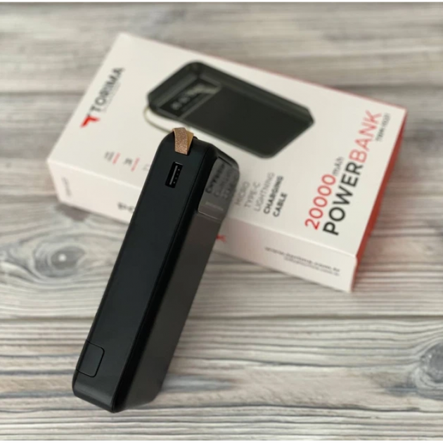 Зовнішній акумулятор Power bank TORIMA TRM-1021 20000 mAh із вбудованими кабелями Micro-USB/Type-C/Lightning iPhone/USB Чорний - зображення 13