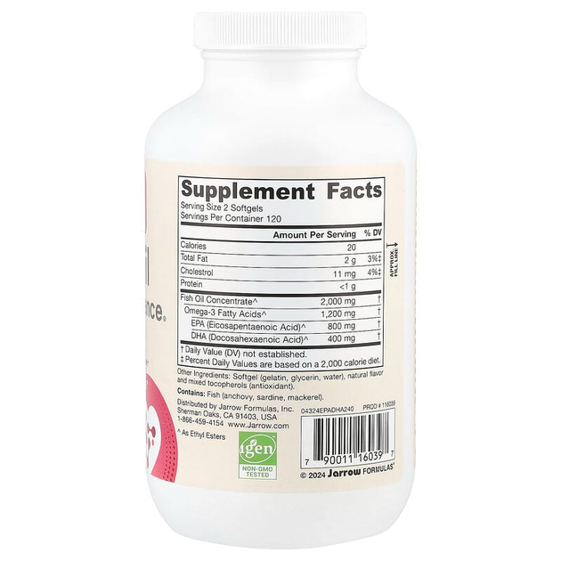 Риб'ячий жир Jarrow Formulas "Omega-3: EPA-DHA Balance" жирні кислоти омега 3, 1000 мг (240 гельових капсул) - зображення 2