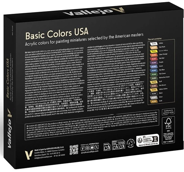 Набір акрилових фарб Vallejo Model Color Figure 70.140 Basic Colors USA 16 шт x 18 мл (8429551701402) - зображення 2