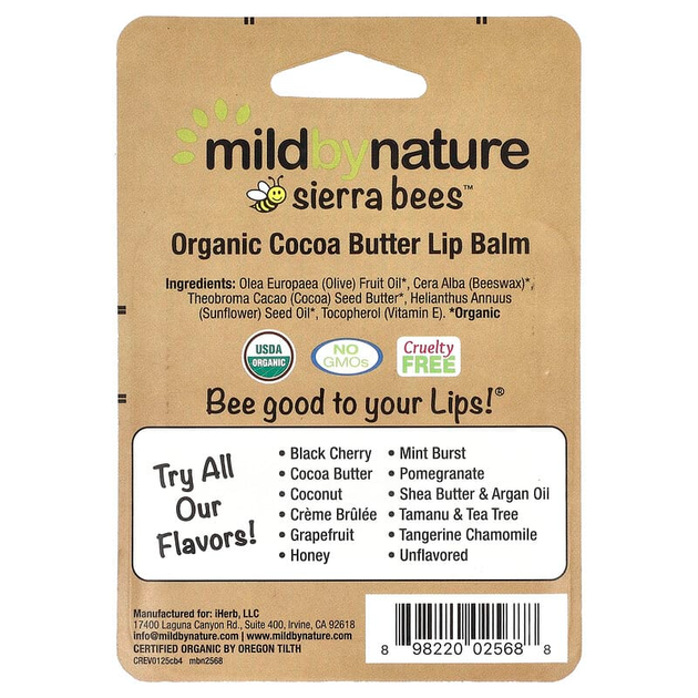 Бальзами для губ Sierra Bees "Organic Lip Balms" з маслом какао (4 шт) - зображення 3