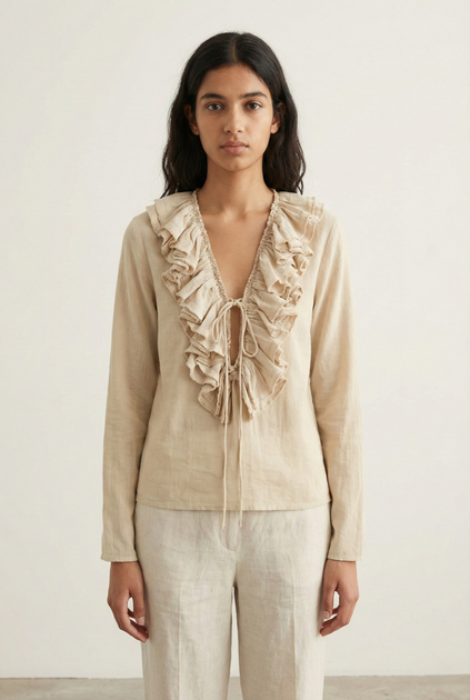 Блуза zw collection з воланами Zara 8225/278 S Бежева (08225278711S) - изображение 4