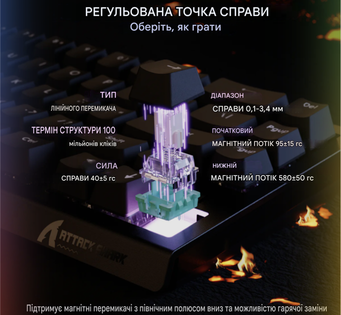 Клавіатура магнітна ігрова attack shark x68 he, black - зображення 6