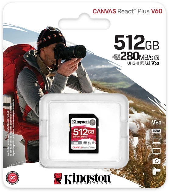 Карта памяти Kingston Canvas React Plus 512GB SDXC UHS-II U3 V60 Class 10 (SDR2V6/512GB) - изображение 3