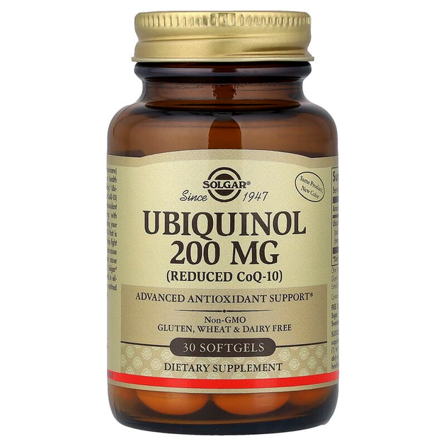 Убіхінол SOLGAR "Ubiquinol (Reduced CoQ10)" відновлений коензим Q10, 200 мг (30 гелевих капсул) - Фото 1 Убіхінол SOLGAR "Ubiquinol (Reduced CoQ10)" відновлений коензим Q10, 200 мг (30 гелевих капсул) - зображення 1