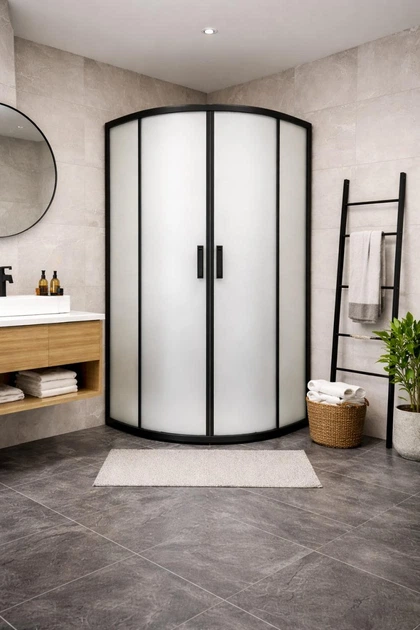 Душова кабіна без піддону Sunways BlackBlur 90x90х180 см напівкругла чорний профіль скло матове 5 мм (С15382) - зображення 2
