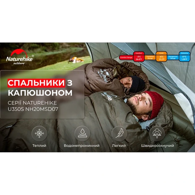 Спальник з капюшоном Naturehike U350S NH20MSD07, (-3°C), лівий, темно-зелений - Фото 7 Спальник з капюшоном Naturehike U350S NH20MSD07, (-3°C), лівий, темно-зелений - изображение 7