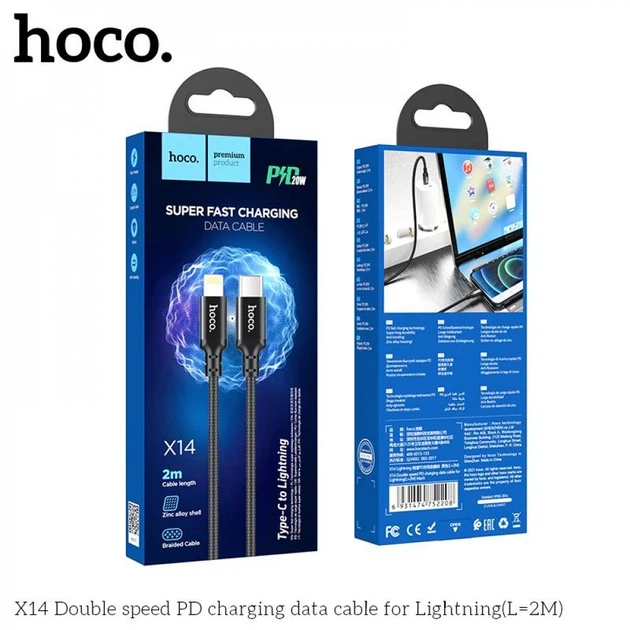 Кабель USB Type-C to Lightning 2 м Hoco X14 Double Speed - Black (750252) - Фото 4 Кабель USB Type-C to Lightning 2 м Hoco X14 Double Speed - Black (750252) - зображення 4