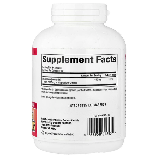 Цитрат магнію Natural Factors "Magnesium Citrate" 150 мг (180 капсул) - зображення 2