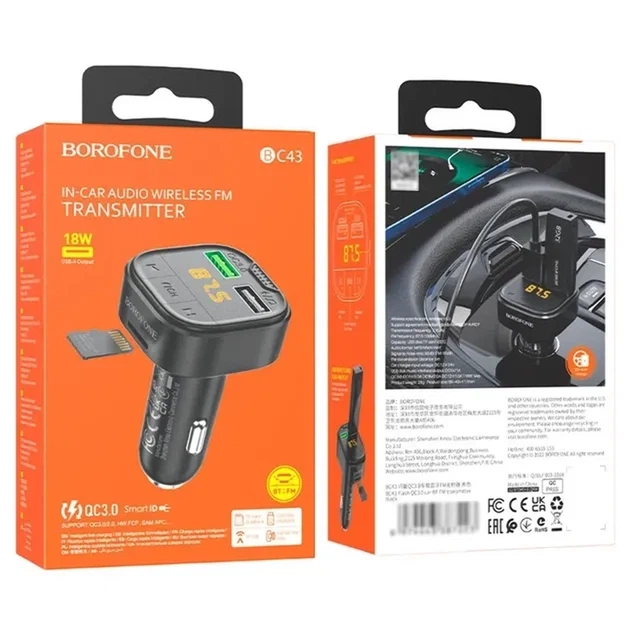 АЗП з FM-мод BOROFONE BC43 Flash Black 6974443387223 - изображение 6