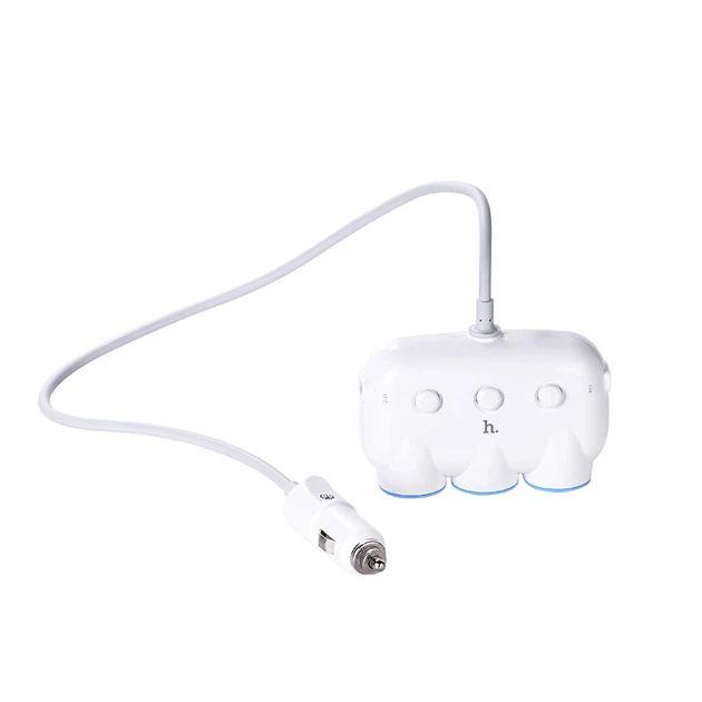 Автомобільний зарядний пристрій розгалужувач HOCO C1 dual USB triple cigarette 3in1 White - зображення 5
