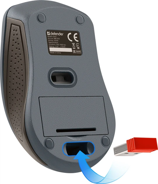 Мишка Defender Accura MM-935, бездротова, 4кн., до 1600dpi, сіра - зображення 6