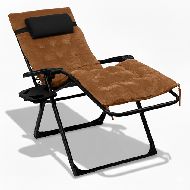 Кресло шезлонг LEOBRO Zero Gravity Premium Plus Brown Velvet 178 x 64 x 110 см, с подголовником и регулировкой спинки, коричневое - изображение 2